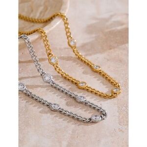 Stainless Steel Chunky CZ Chain Necklace